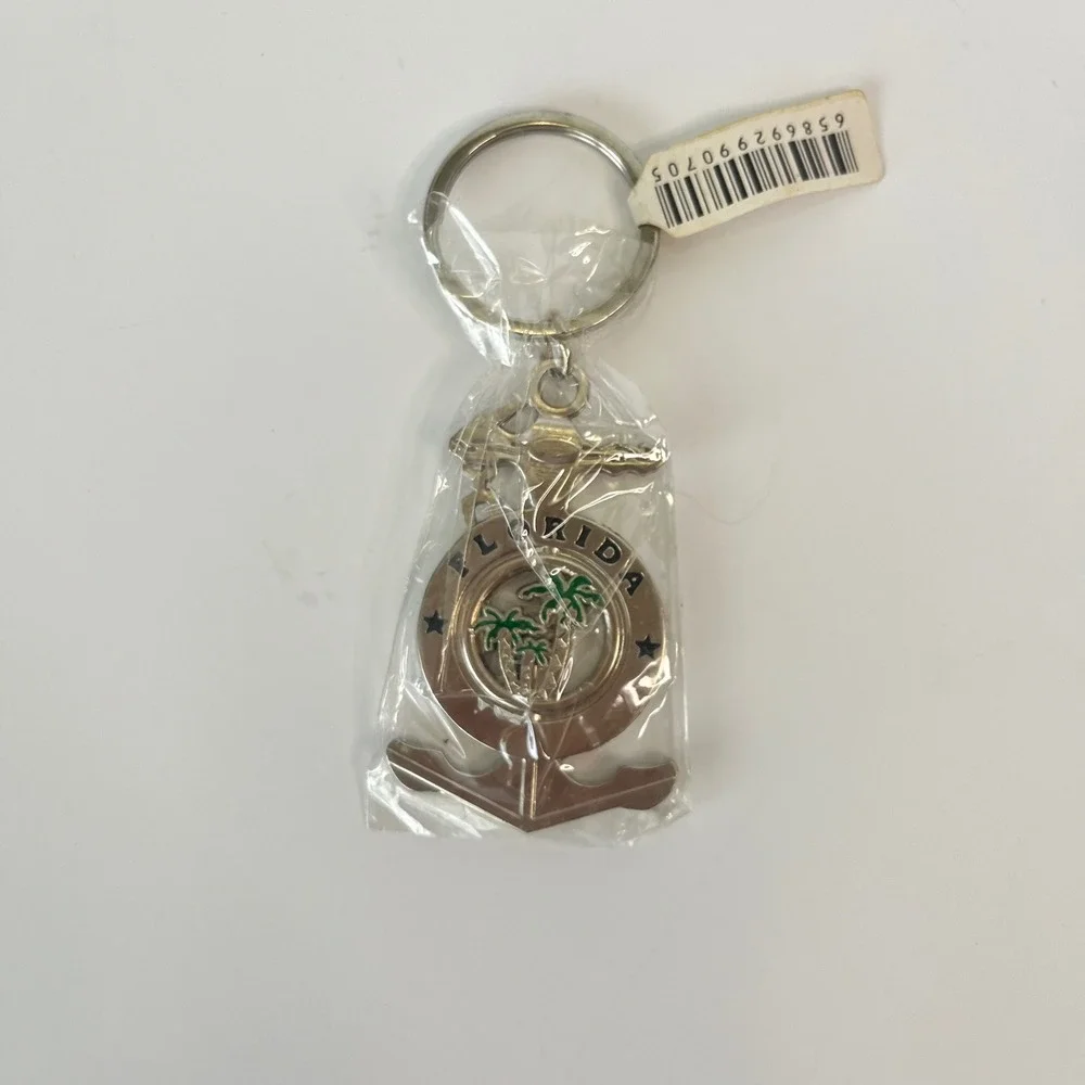 Florida Anchor Keychain Silver Tone Palm Tree Nautical Souvenir Travel Gift
